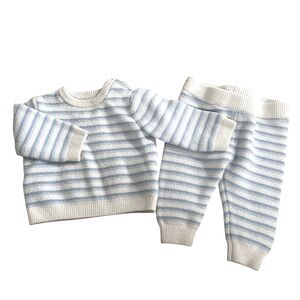 Janie and Jack Light Blue and White Striped Set